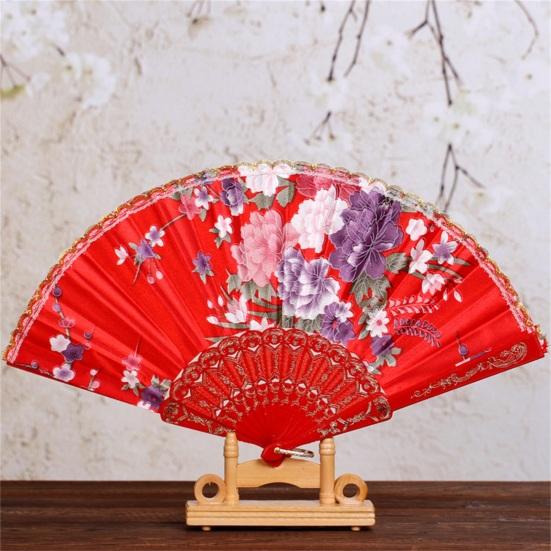 Kinesisk stil Folding Fan Hot Stamping Silke Stoff Håndholdt Fan med gullkanten blomstermønstre