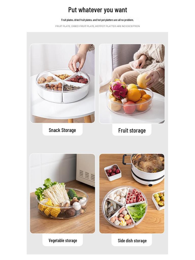 Luxe Fruit and Snack Storage Plate with Lid – Divided Sections for Fruits & Dried Snacks