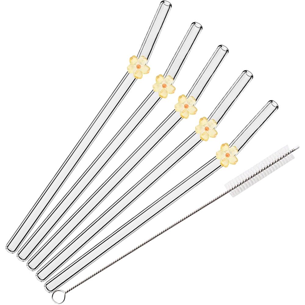 

6Pcs 8mm Glass Straw Reusable Drinking Straws Cute Flower Heat-Resistant Straw For Festival Party Wedding Cocktail Bar Beachs золотой