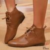 Women's Retro Pointed Toe Lace-Up Flat Ankle Boots, Soft Leather, Versatile Martin Style for Spring 2025.