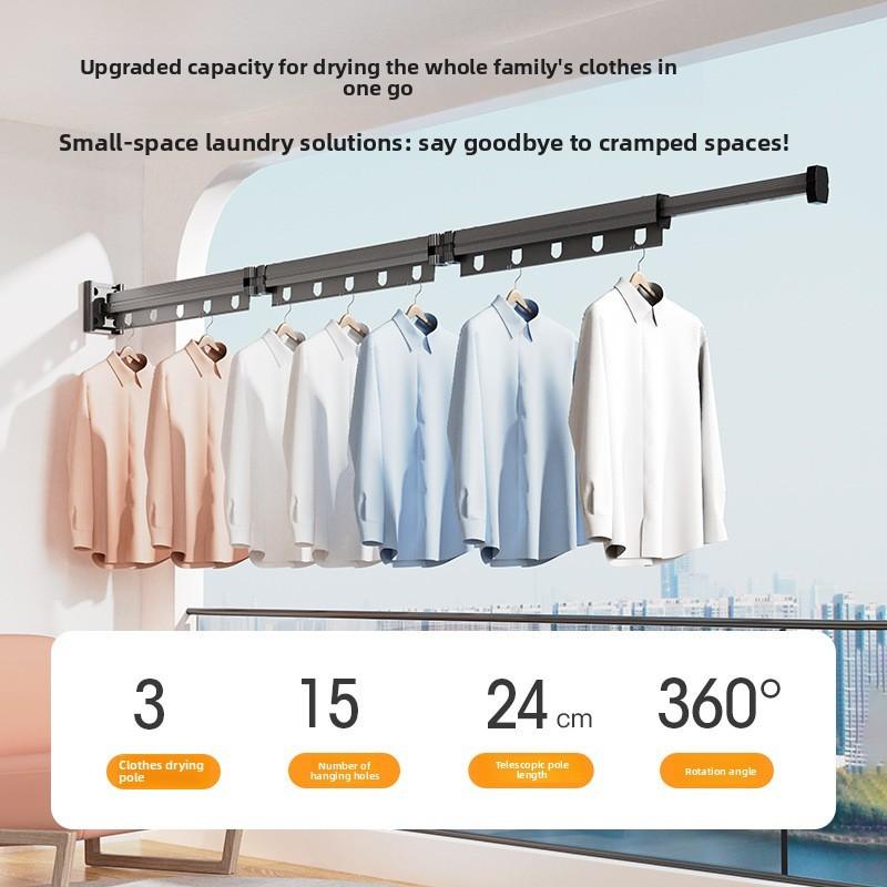 Modern Aluminum Alloy Wallmounted Folding Clothes Drying Rack With Extendable Rod For Indoor And Balcony Use