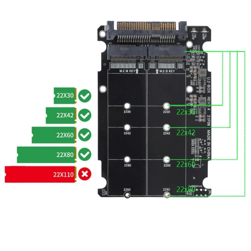 M.2 NGFFB/NVME M to U2Adapter for SSDs Compatible for Multiple Lengths Including 2230mm 2242mm 2260mm 2280mm