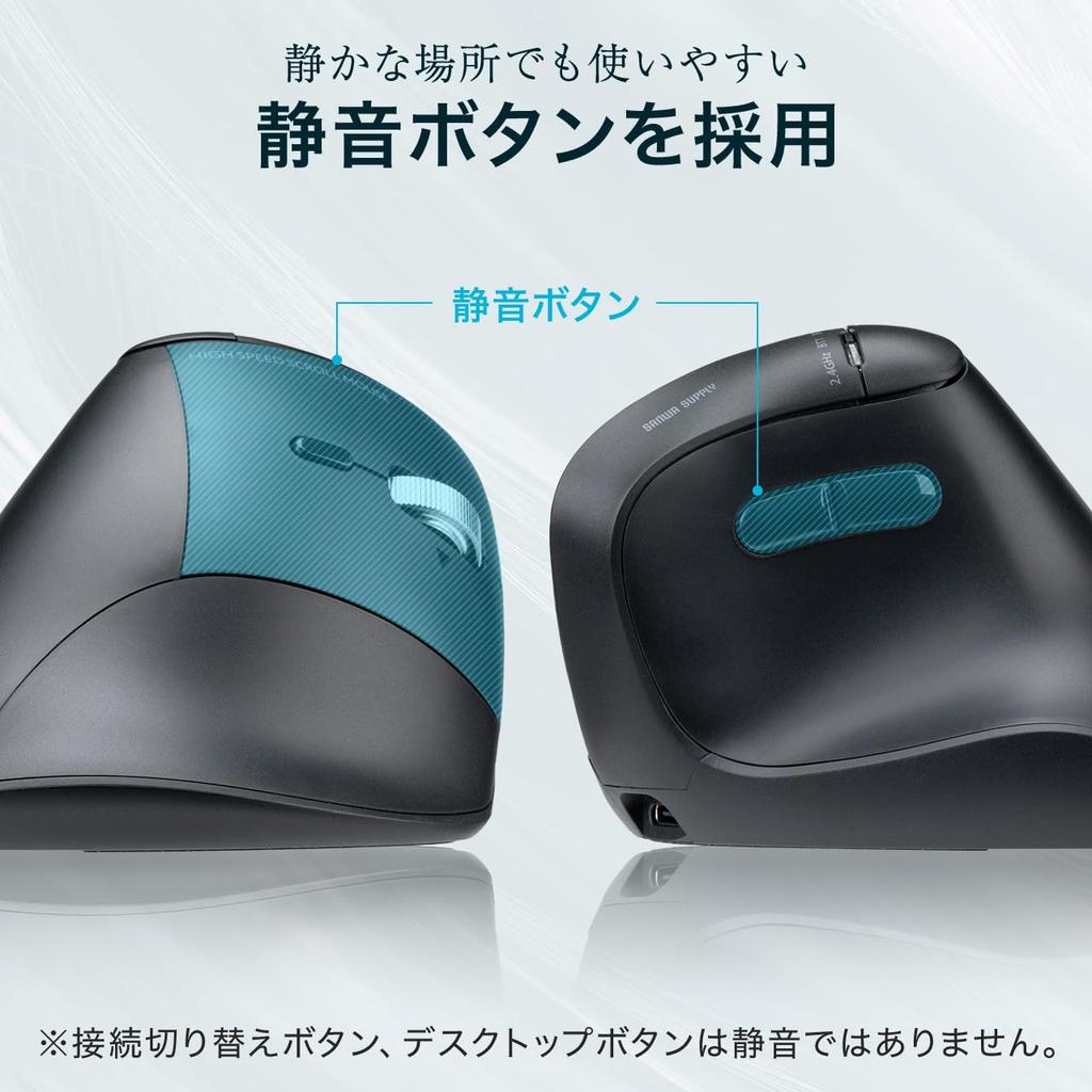Sanwa Direct Ergonomic Wireless Mouse with Tilt Bluetooth Silent 5 Buttons Mac Wheel, High-Speed Scrolling, 2.4GHz, Operation, (Back/Forward Buttons),