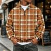 Men's Casual Flannel Long Sleeve Sweatshirt with 1/4 Zip Neck and Plaid Print