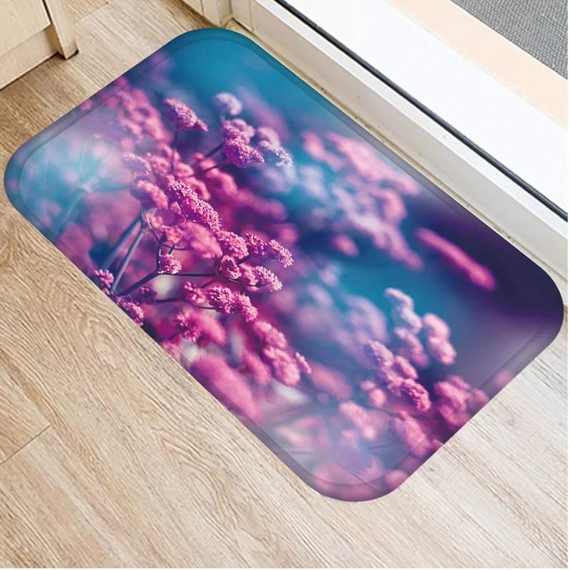

Floral Pattern Bathroom Kitchen Entrance Doormat Home Decor Coral Fleece Rug Colorful Indoor Floor Mat Non-Slip 40x60cm