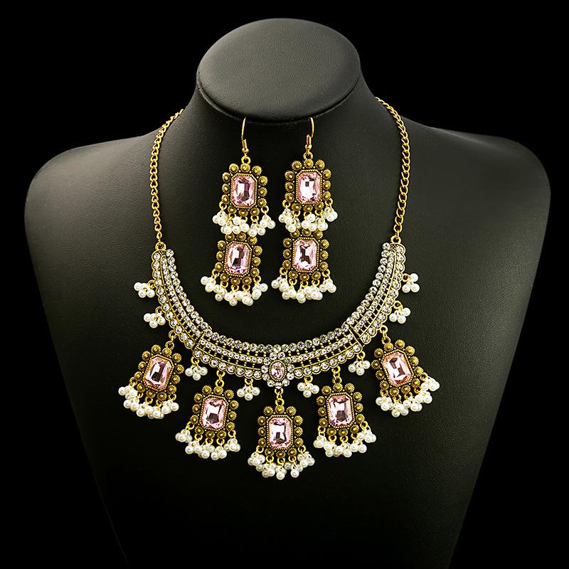 Vintage Bohemian Necklace Earrings, Collarbone Chain Exaggerated Personality Ethnic Wind Chain Exotic Accessories