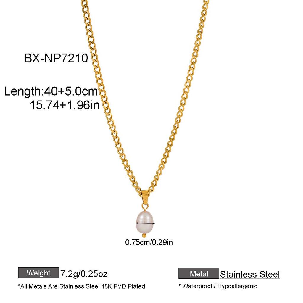 18K Gold-Plated Titanium Necklace with Natural Freshwater Pearl Pendant for Women