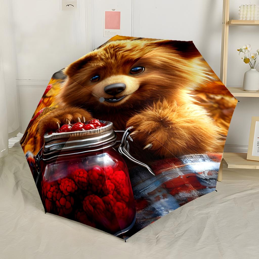 Teddybären Halloween Nacht Automatischer Regenschirm Kompakt 8-Rippen Leicht Faltbares Design Ganzjahres-Reise Eleganter Damenregenschirm Geschenk für Festivals