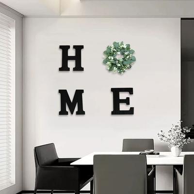 Wooden Home Letters Wall Hanging Home Sign with Artificial Eucalyptus Decoration for Living Room House