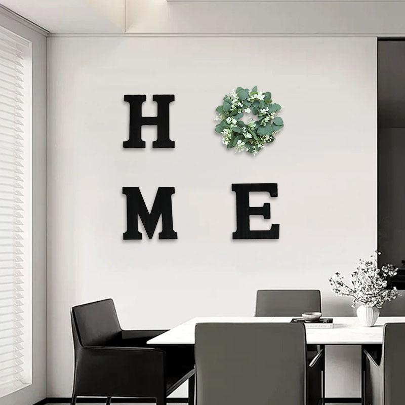 Holz Home Buchstaben Wandbehang Heimschild mit künstlicher Eukalyptusdekoration für Wohnzimmer Haus