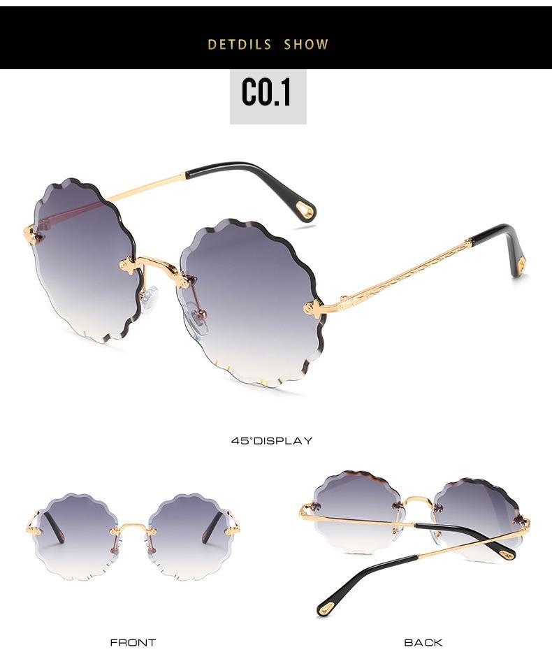 2020 Cut Edge Frameless Women's Sunglasses, Floral Design with Colored Ocean Lens, Style 5508