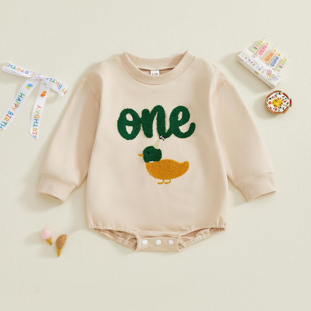 Tuta con Anatra Ricamata a Maniche Lunghe per Neonati e Bambini Piccoli per Autunno e Primavera
