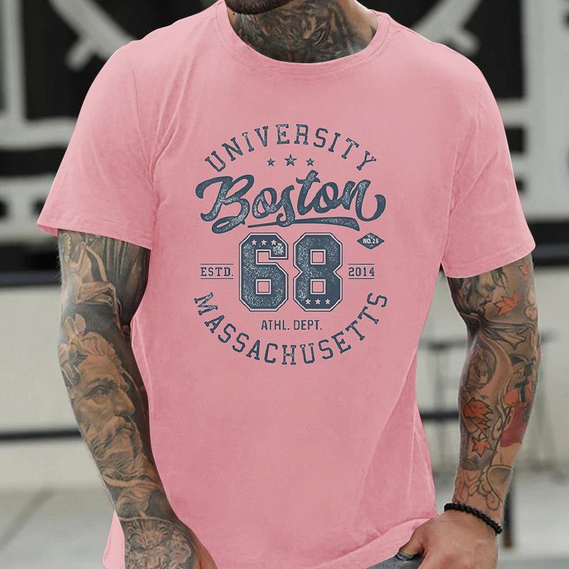 Plus Size Pure T-shirt Round Neck Print Men's Fashionable Short Sleeved T-Shirt- Soft Medium Stretch Polyester Fabric Summer Mens Relaxed Fit Clothing