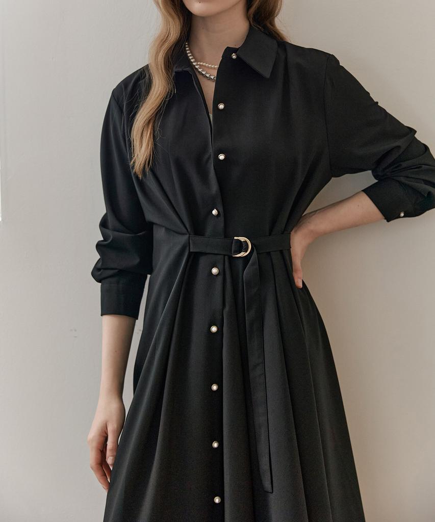 MAXZA Asymmetrical Drape Belted Shirt Dress