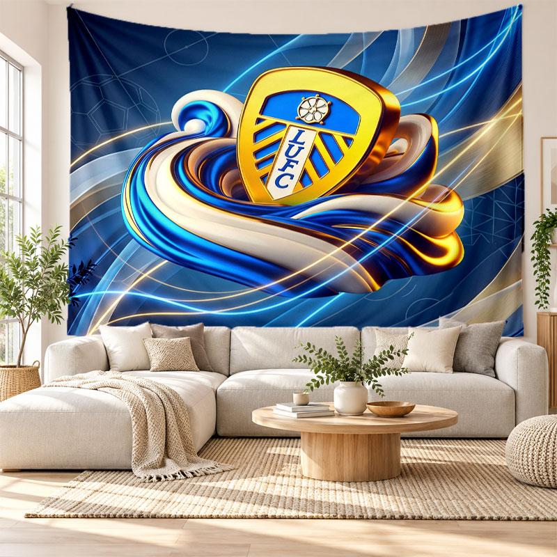 Arazzo da Parete Calcio Leeds United, Appeso a Parete in Tessuto Morbido, Sfondo Decorativo per Camera da Letto Arte Murale per la Casa