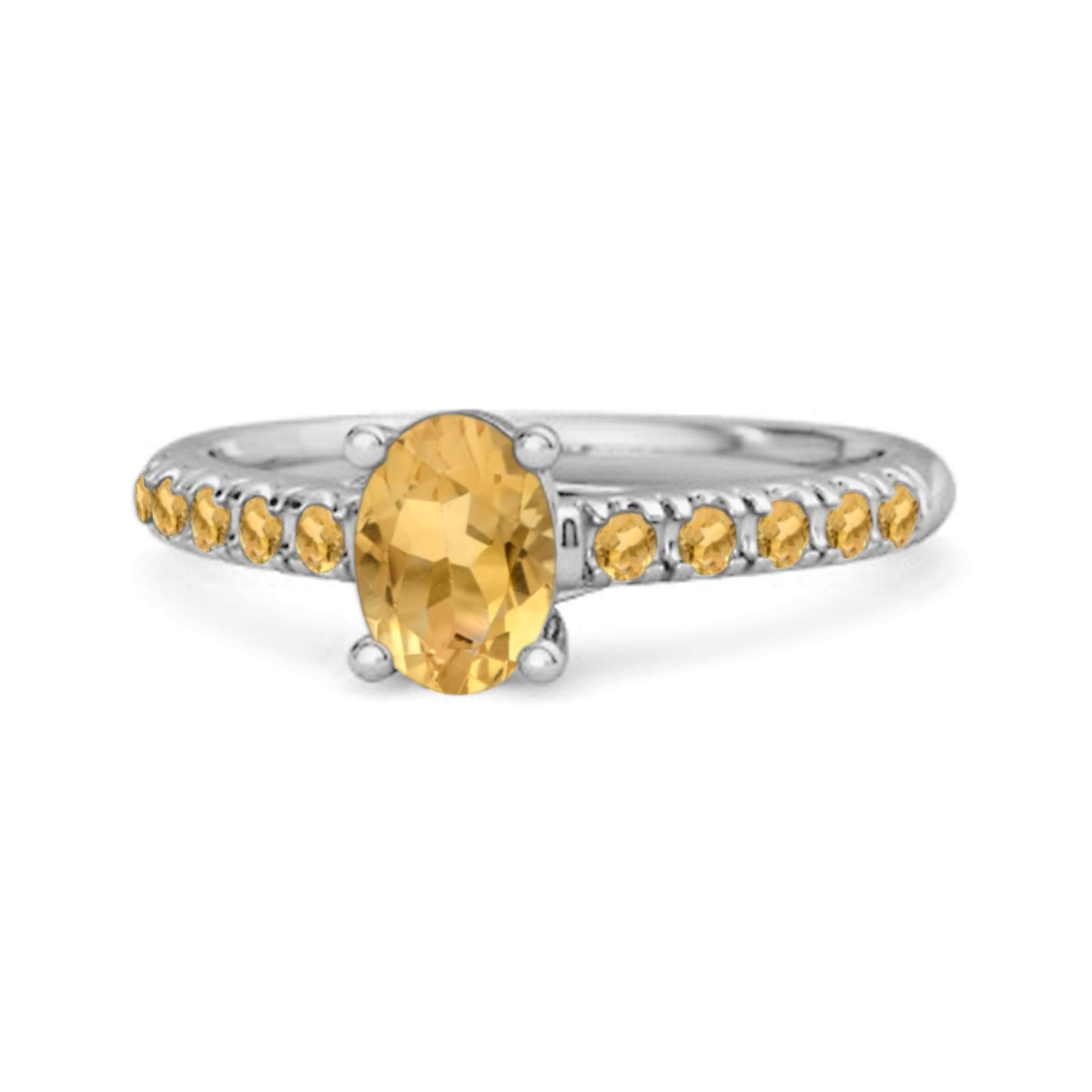 Citrine Solitaire Accented Band Design Ring- 925 Sterling Silver 6 белый