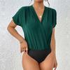 Summer Sexy Women Bodysuits Batwing Sleeve Solid V Neck Rompers