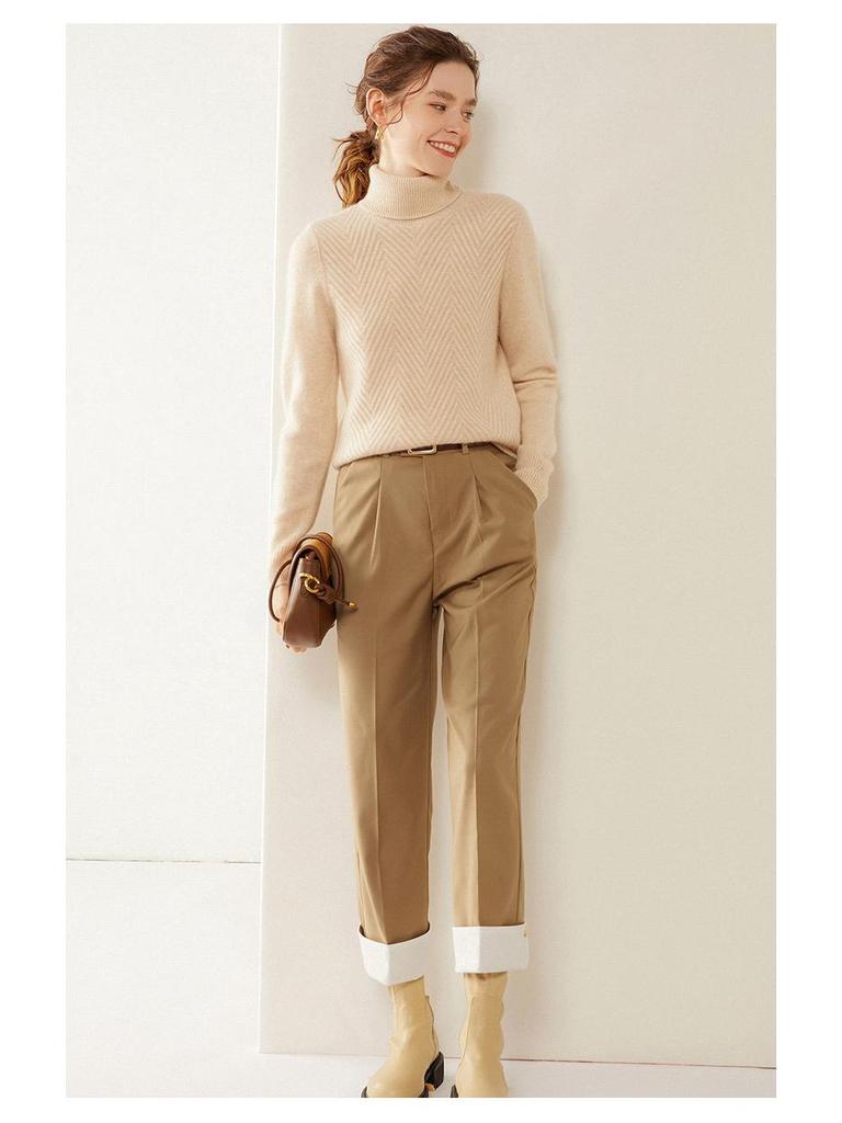 Women's Plus Size High Neck Cashmere Cable Knit Sweater - Thick Loose Pullover for Autumn/Winter
