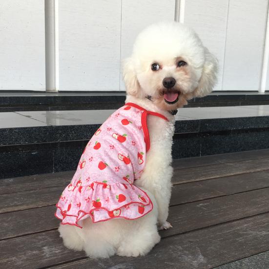 Pet Dress Cherry Pattern Plaid Printing Fruit Surface Summer Dog Two-legged Clothes for Pet Skin