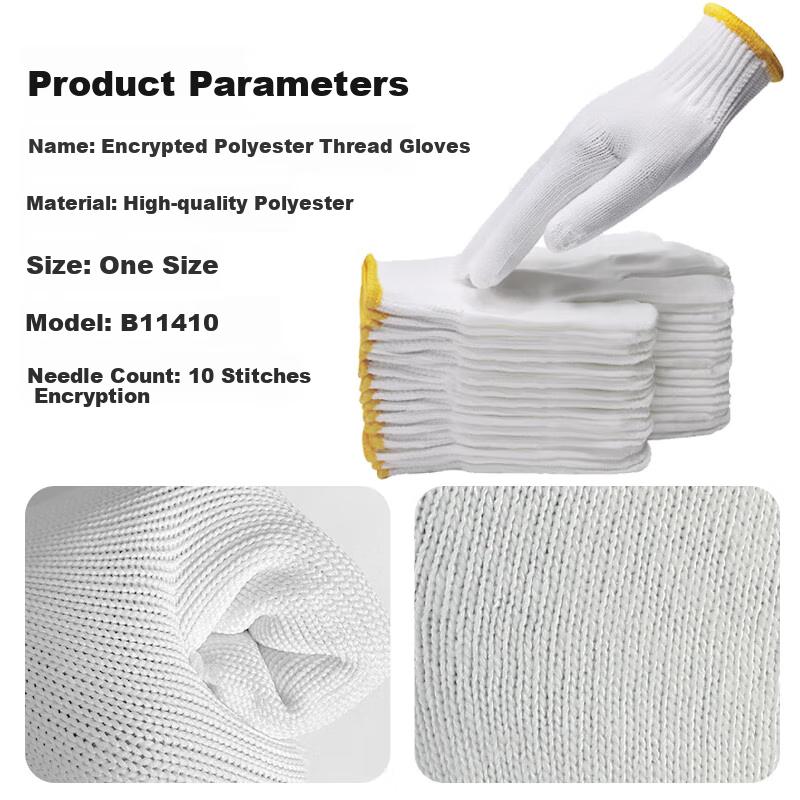 Baumwollgarn-Handschuhe, 12 Paar/Packung, Verdickte rutschfeste verschleißfeste Arbeitshandschuhe, Handgefertigt 10-Nadel, Hochwertiges Polyester, Einheitsgröße