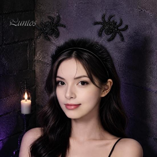 Halloween Headband Costume Accessories Headbands, Black Spider Bat Headband, Glitter Fluffy Hair Hoop Dark Style Cosplay for Women, Teens, Cosplay,