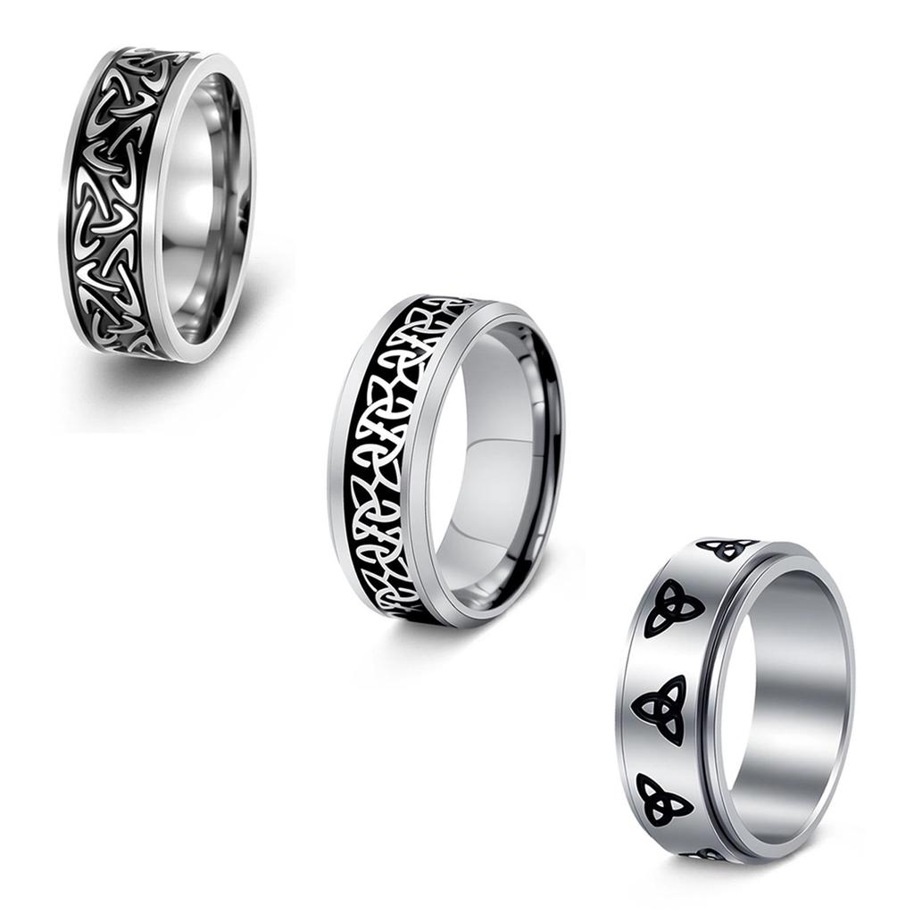 Viking Rune Men's Titanium Steel Ring with Celtic Trinity Knot and Rotatable Design