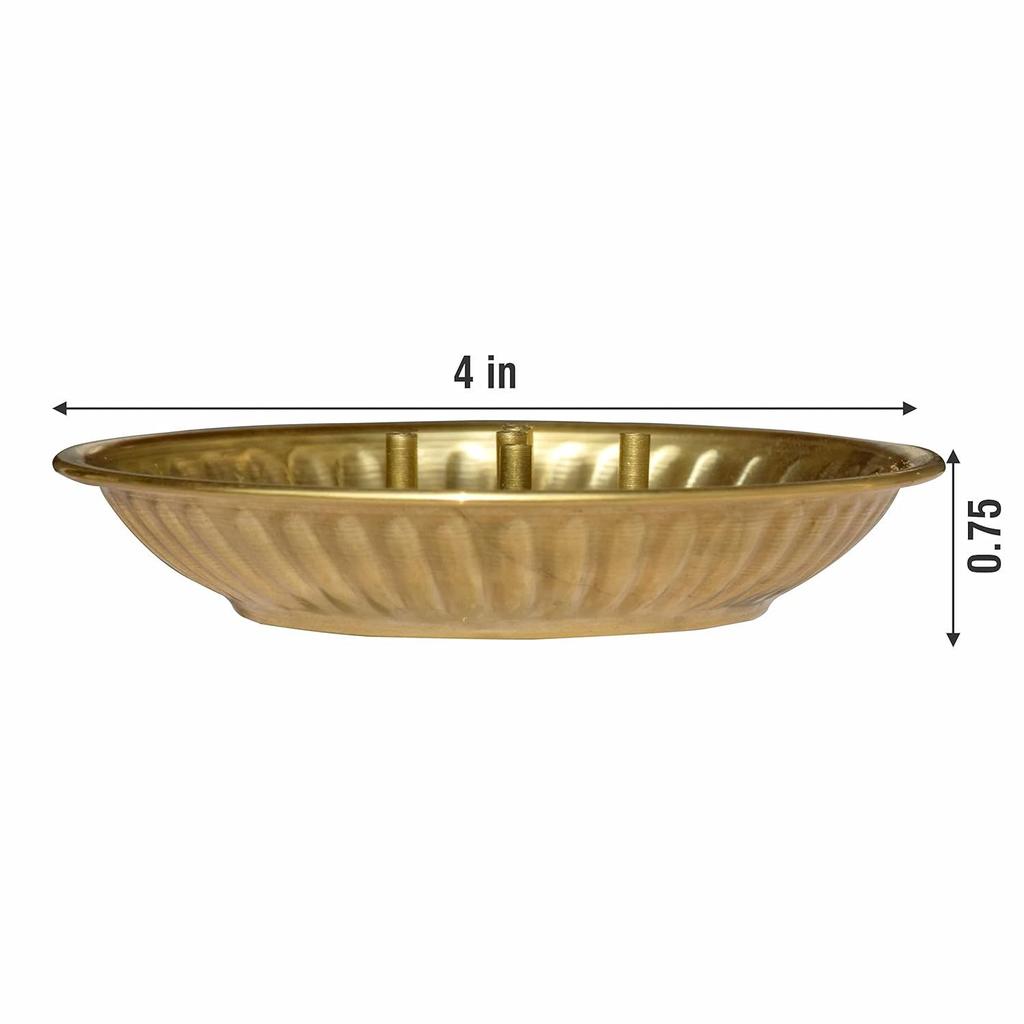 Brass Incense Sticks Holder, Agarbatti Stand with Ash Catcher, 4 Inch, Gold(Round)