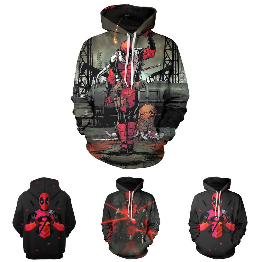 Men's Deadpool Sweatshirts Long Sleeve Hooded Coat Pullover Hoodies With Superhero Design