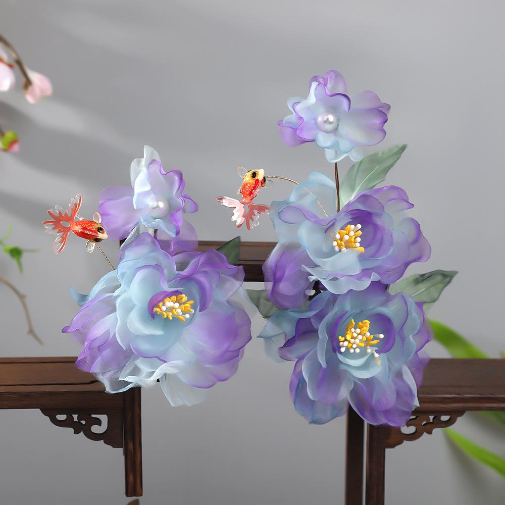 Flower Hair Clips Forks Chinese Hanfu Hair Accessories for Women Hairpin Fork Handmade Vintage Wedding Hair Jewelry Retro Crowns for Girl and Women