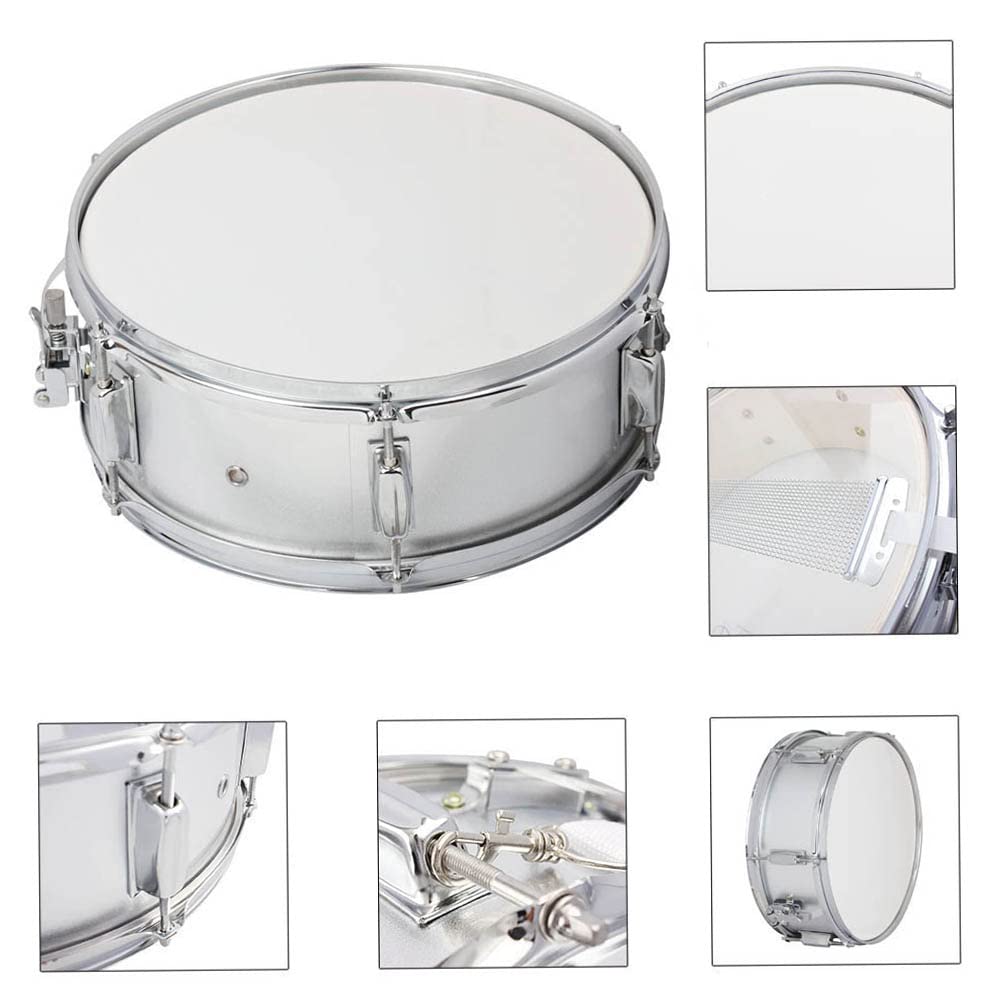 Btuty 14-inch Snare Drum Head with Drumsticks and Drum Key Strap (Silver)