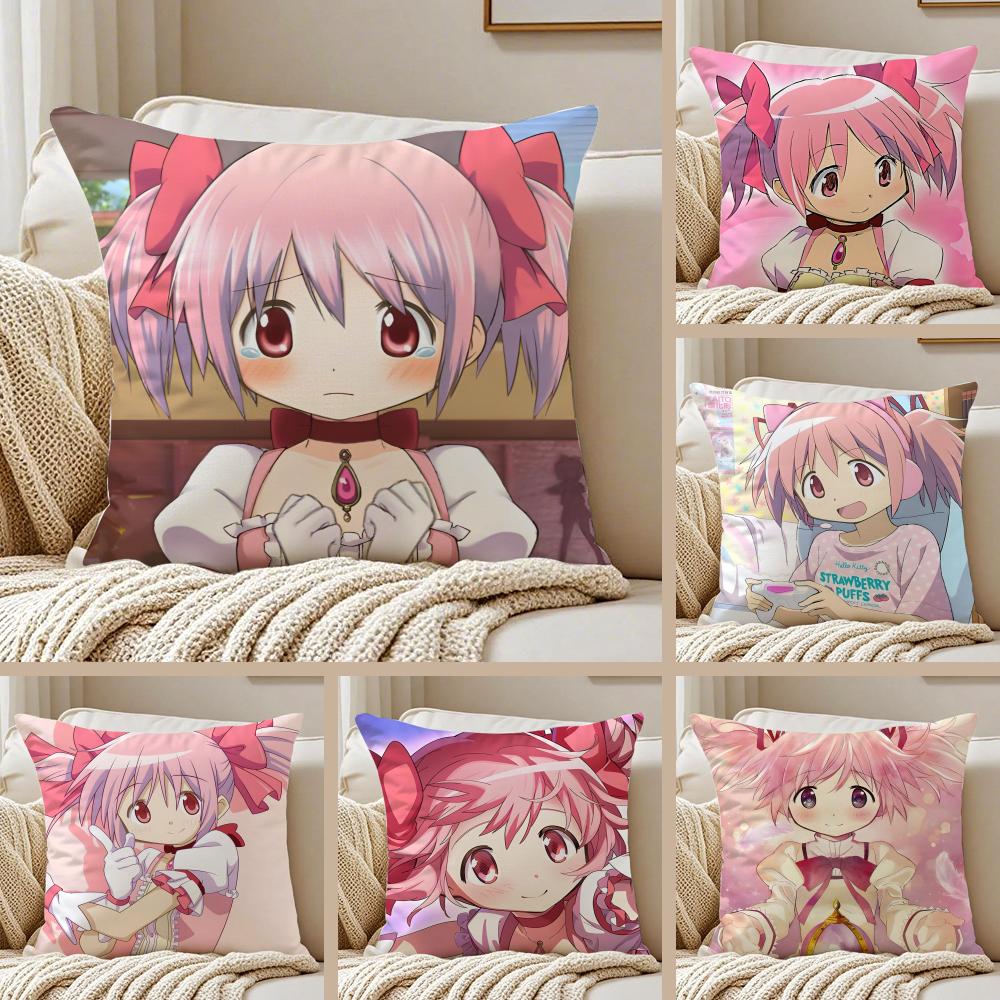 Cute Japanese Anime PPuella Magi Madoka Magica Cushion Cover Pillowcase Antidustmite Invisible Zipper Short Plush Sofa Cushion