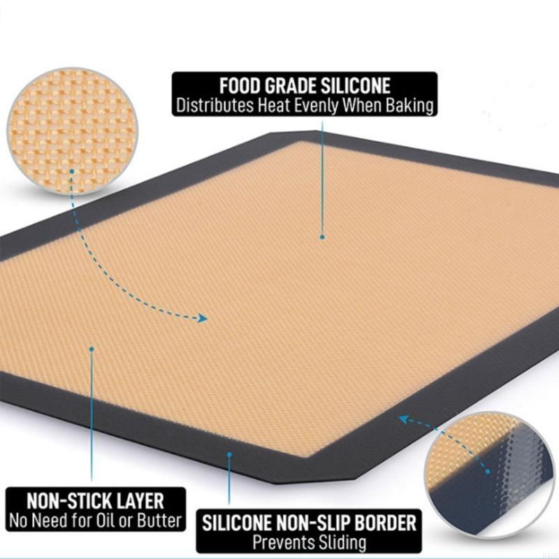 B46E Silicone Baking Mat with Button Nonstick Oven Liners Reusable Heat Resistant Mat Leakproof Cookie Sheet Baking Supplies