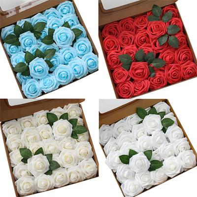 8cm Foam Rose Artificial Flower with Stem for Weddings and Valentine's Day