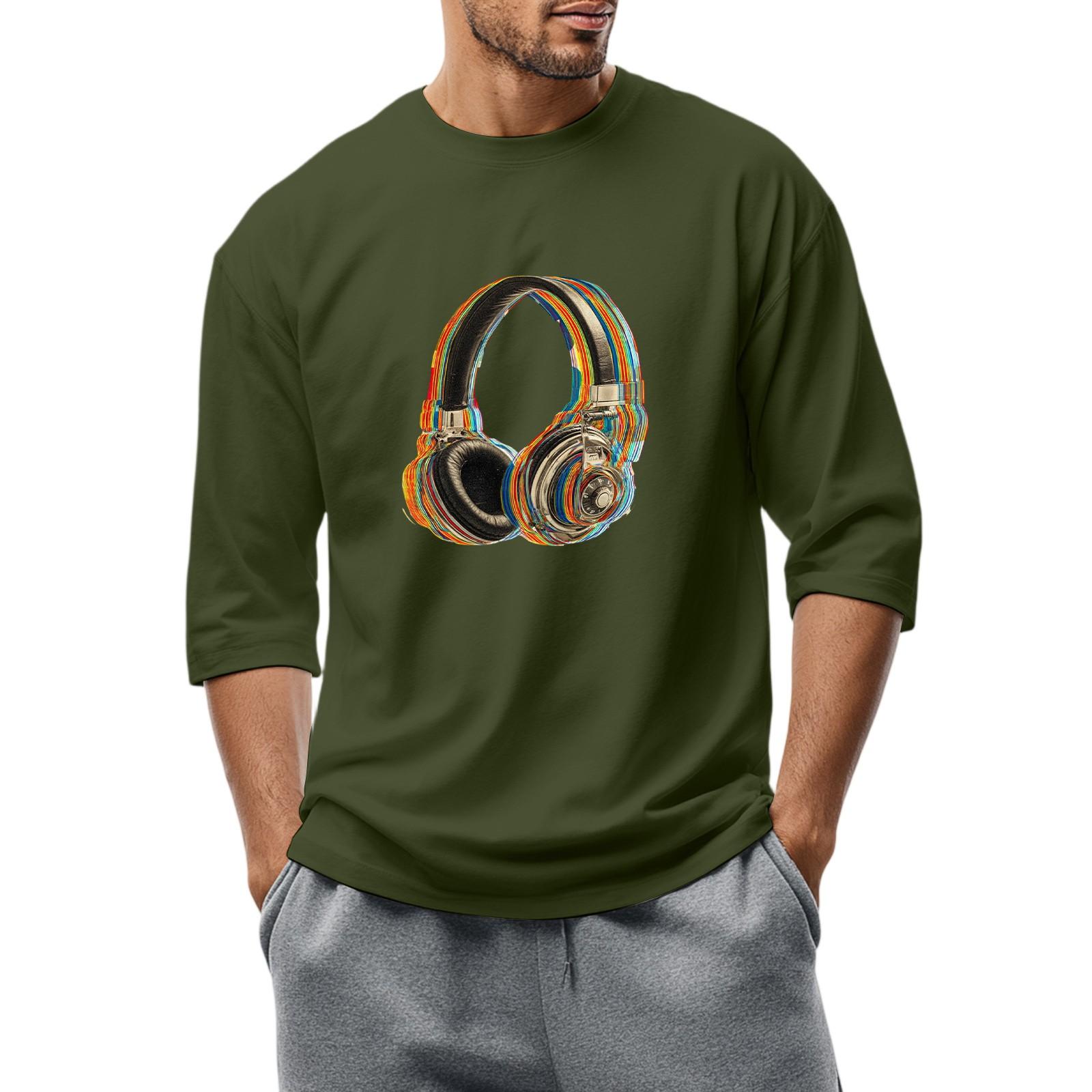 Мужская повседневная модная футболка с круглым вырезом и рукавом три четверти L армия зеленый