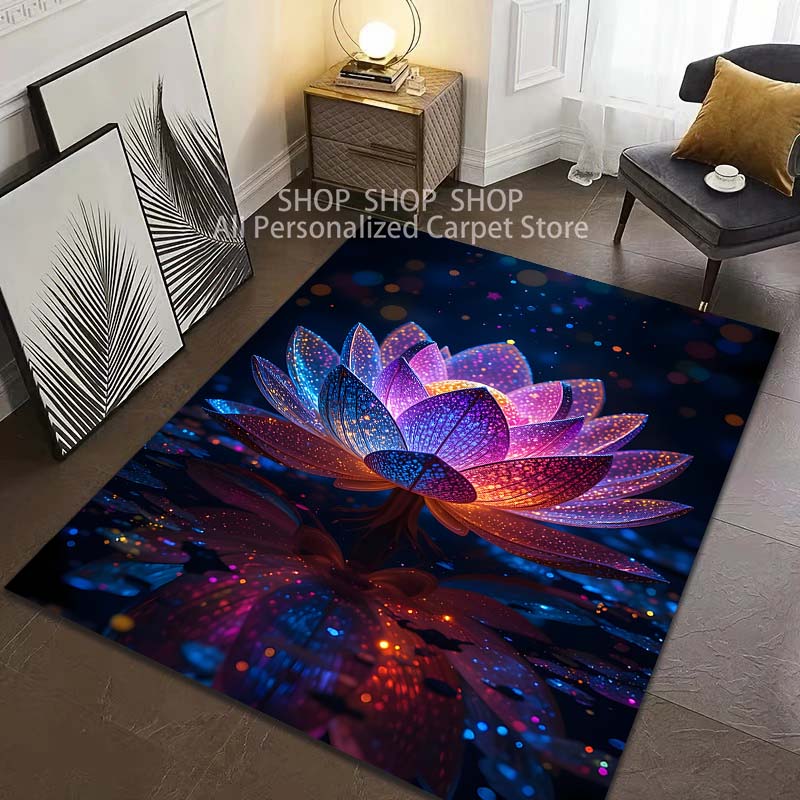 Beautiful Lotus Printed Carpet for Living Room Bedroom Sofa Home Decoration Non-slip Floor Mat Modern Carpet Large Size