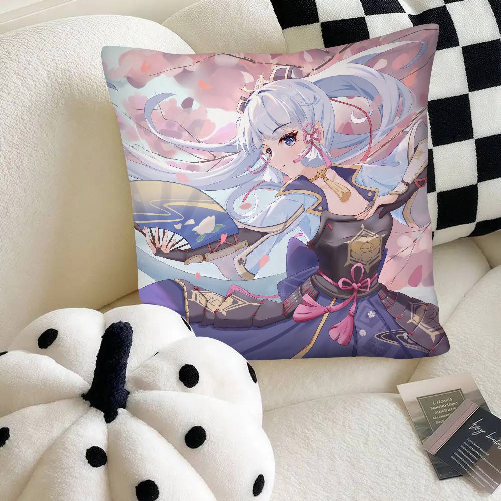 Game Anime Genshin Impact Kamisato Ayaka Pillow Case Fashion Square Pillowcase Bedroom Sofa Room Ins Decoration Leisure