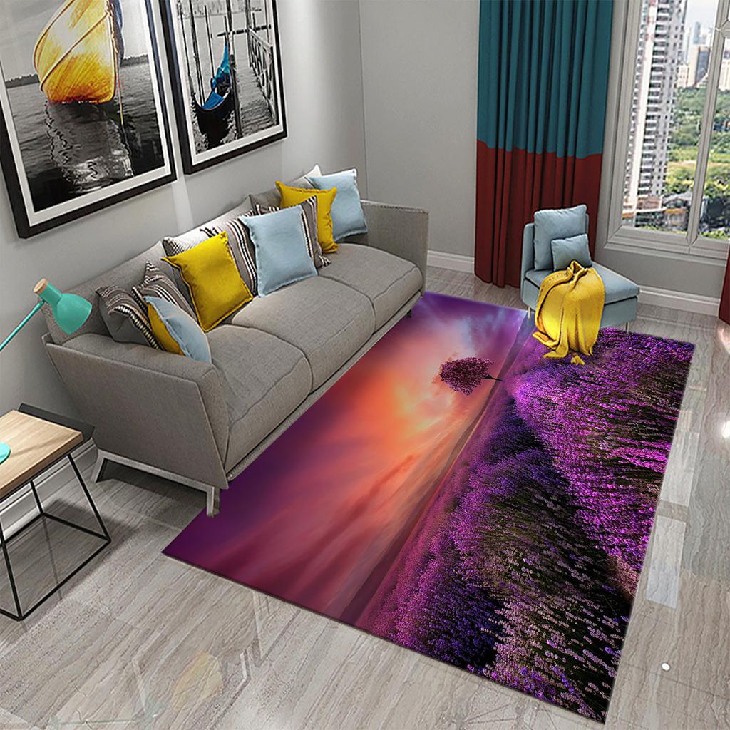 Purple Lavender Flowers Carpets Romantic Sea of Flowers Rugs for Bedroom Home Floor Rug Bathroom Entrance Doormat Non-slip Rugs