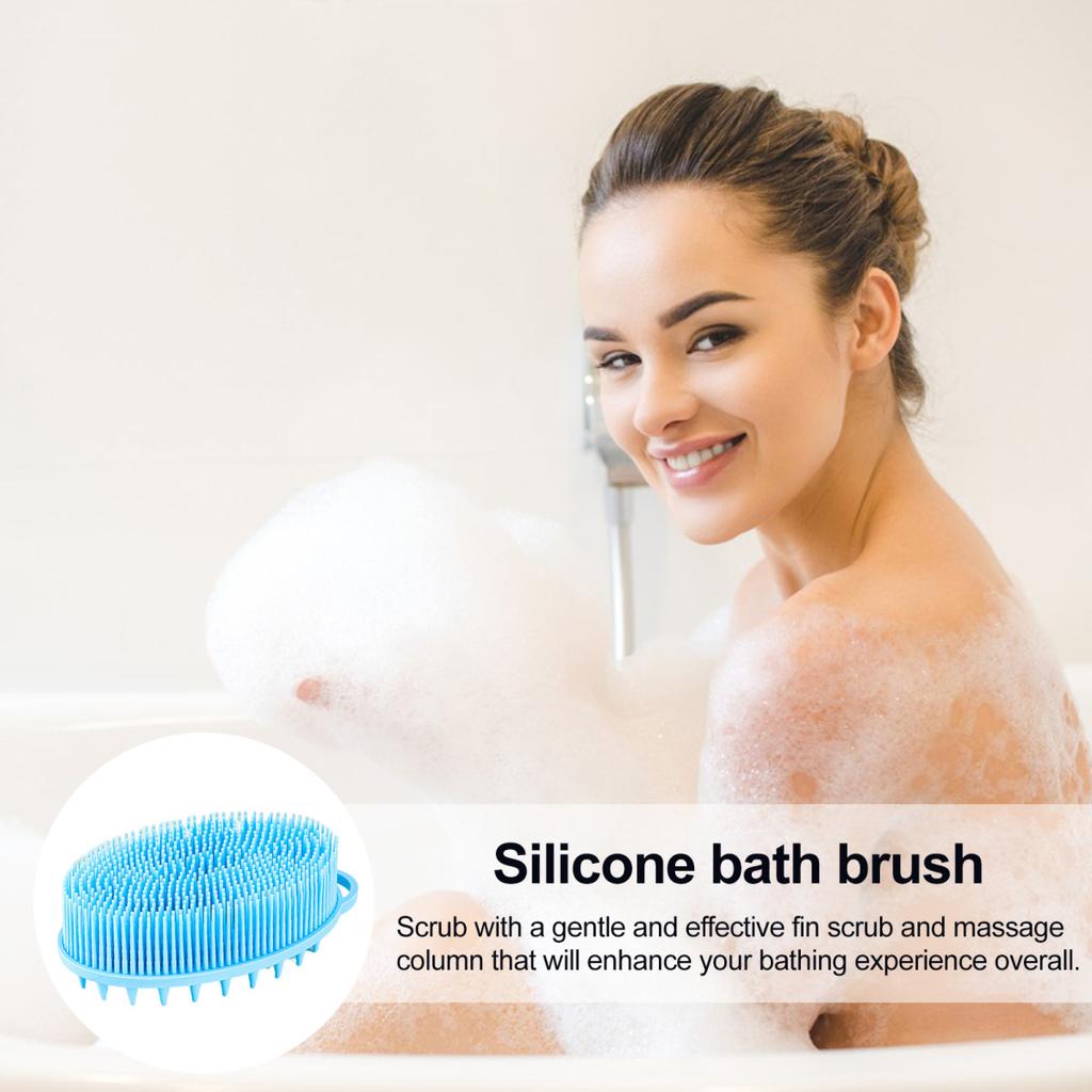 Yousheng Bath Brush 2 In 1 Design Massage Cleansing Brush for Body And Head Silicone Body Exfoliating Scrubber with Anti-Slip Handle