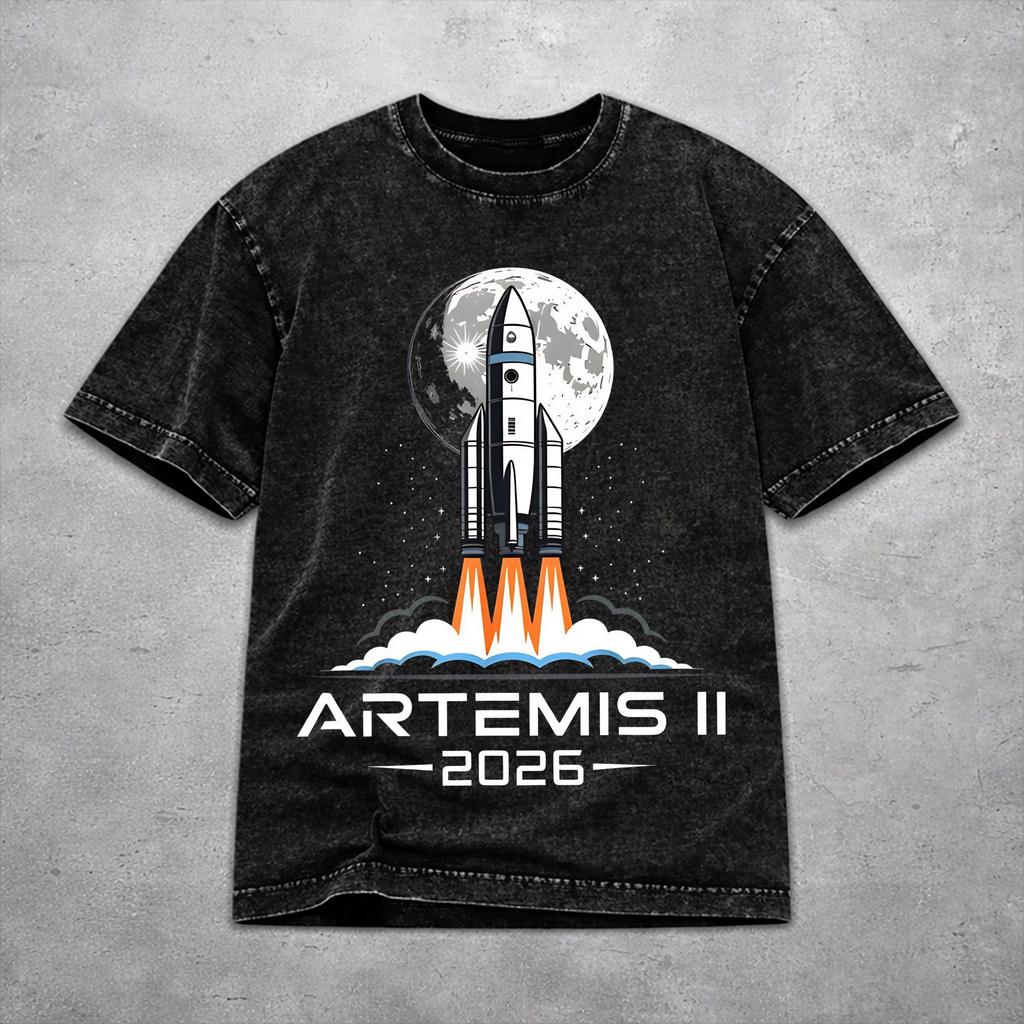 Vintage Men Women Artemis II Mission To The Moon 2026 Artemis 2 Tee Shirt Oversize Washed T Shirts Clothes