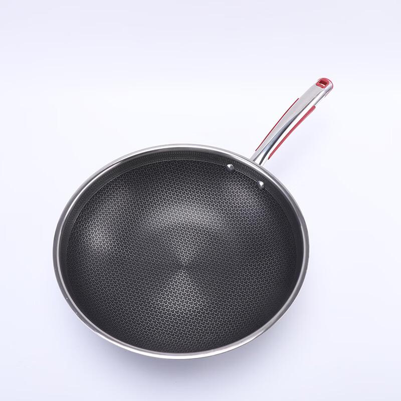 ZISIZ 32cm Stainless Steel Honeycomb Non-stick Wok