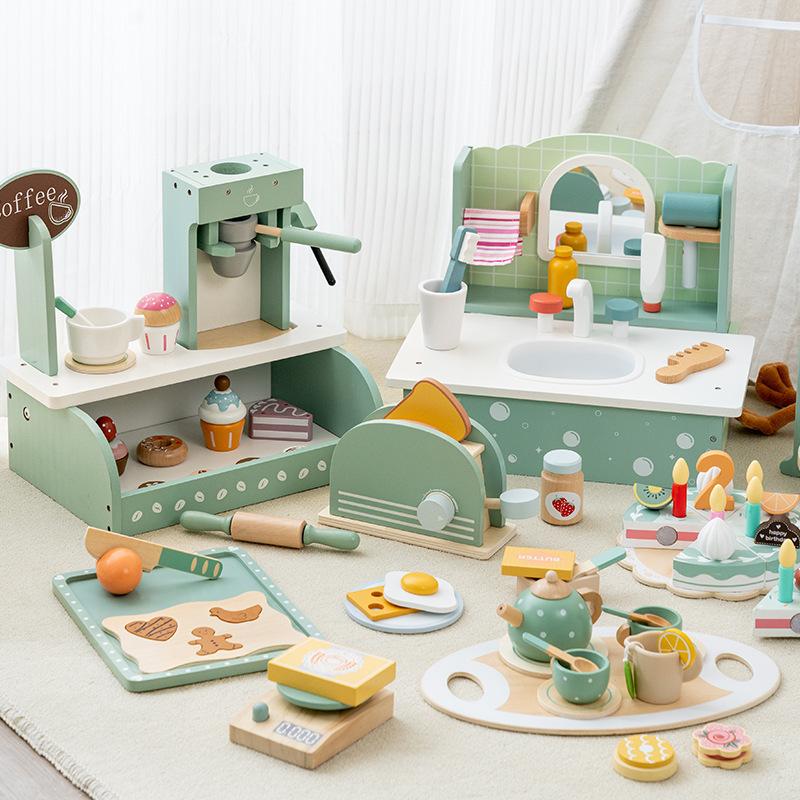 Customized Simulation Play House Tea Set Dessert Set, Kindergarten Playground Role-Playing Early Education Wooden