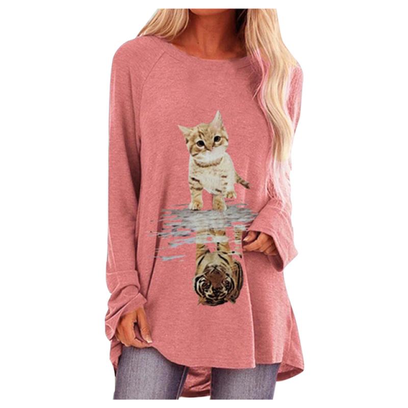Autumn Cat Print 3D Pattern Tops Long Sleeve T-Shirts Women's Fashion Oversized T Shirt Streetwear Woman Female Tees Clothing
