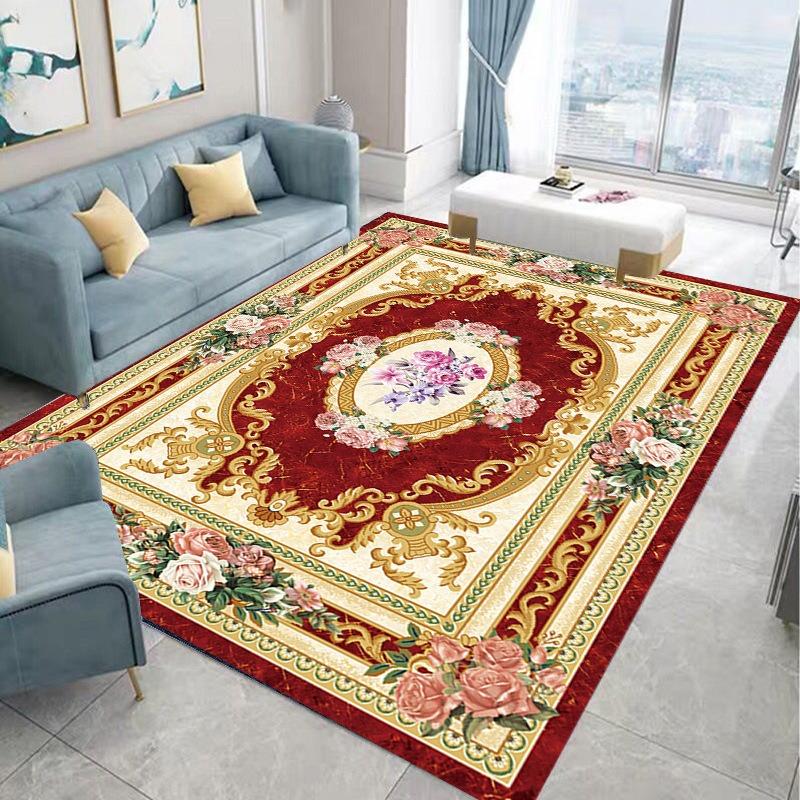 European American Retro Floral Carpet Non Slip Living Room Rug Large Area Decor Sofa Floor Mat