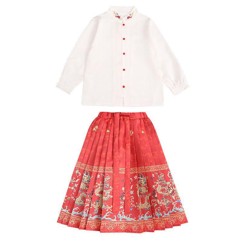 

Hanfu Girl s Mamian Skirt for Medium and Large Children - Spring/Autumn 2026 Stylish Ancient-Style Costume Set 110