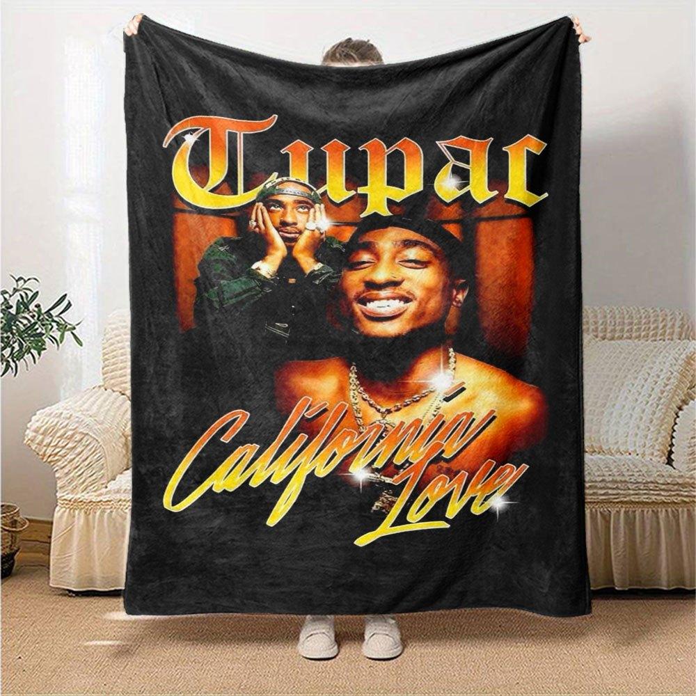 1pc 2Pac Hip Hop Blanket Soft Lightweight All Season Multi Purpose Throw for Sofa, Bed, Office & Picnics, French Style with Iconic Album Art & Quotes