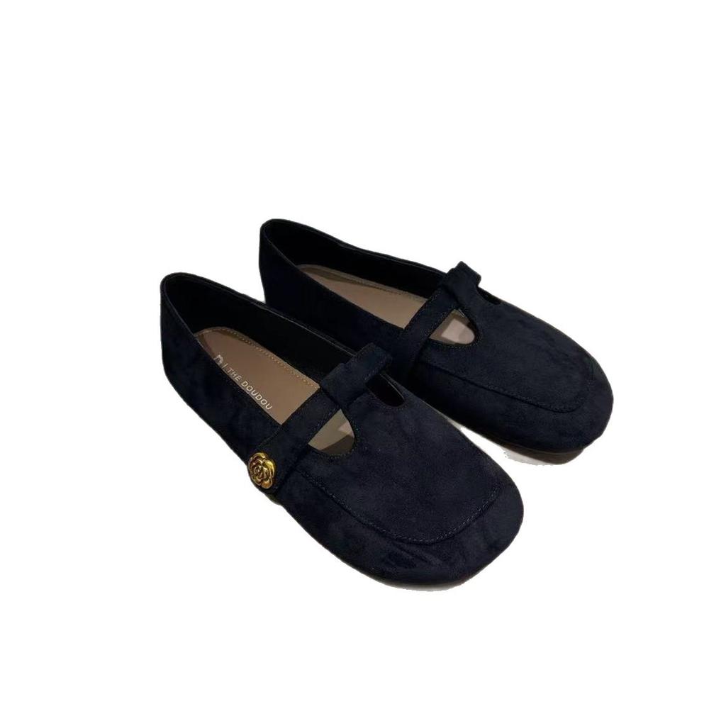 2025 Autumn New Square Head Grandma Shoes Soft-soled Flat-soled Mary Jane Shoes Fairy Style Japanese Shallow Mouth Small Leather Shoes