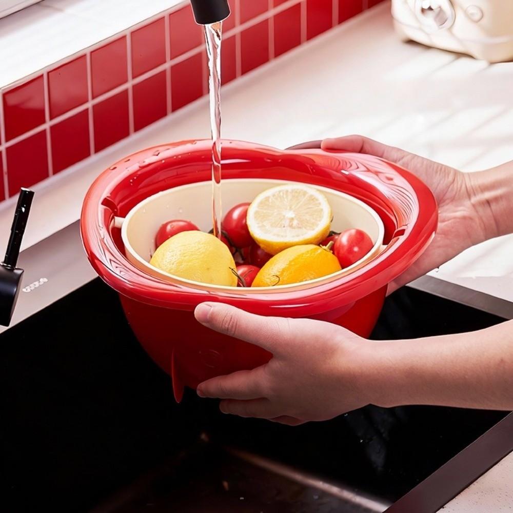 Double Layer Fruit Vegetable Washer Quick Draining Strainer Basket Fruit Washer Bowl  Kitchen Use