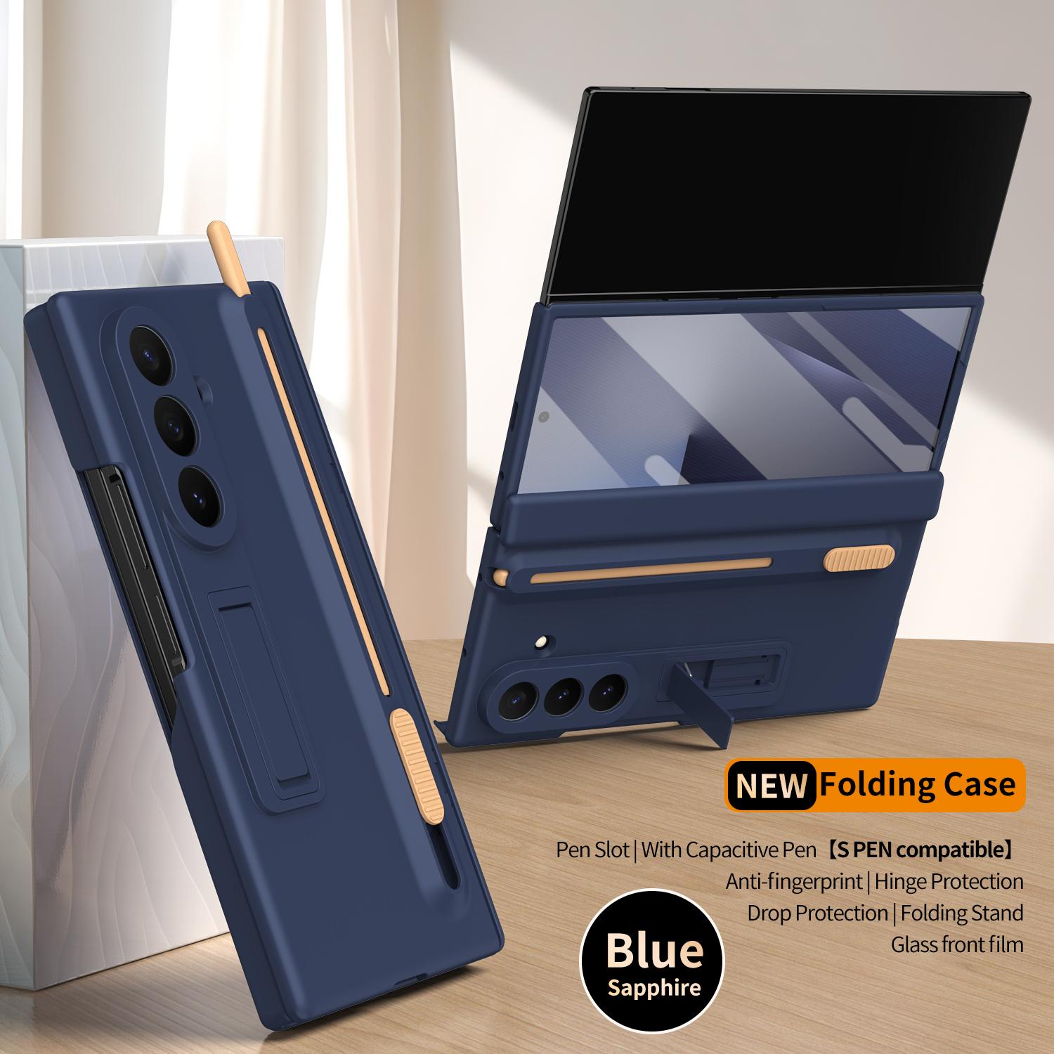 

З сенсорним пером для Samsung Galaxy Z Trifold Case Hinge Armor Ударостійка Магнітна підставка Повний захист Складна для Galaxy Z Fold 7 6 5 4 3 Чохол Samsung Galaxy Z Fold 7 темно-синього кольору