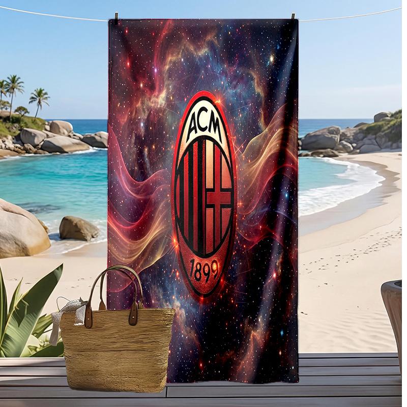 Asciugamano da Spiaggia Stampato AC Milan Asciugamano Morbido ad Asciugatura Rapida Coperta da Spiaggia Rettangolare Grande Portatile per Viaggi Piscina