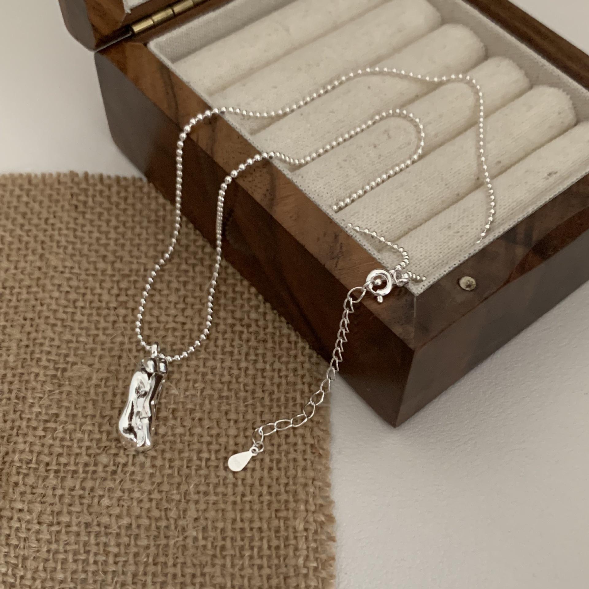 Su Chuang S925 Sterling Silver Geometric Pendant Necklace for Women - Textured Sweater & Collarbone Chain, Niche Design 925 Silver